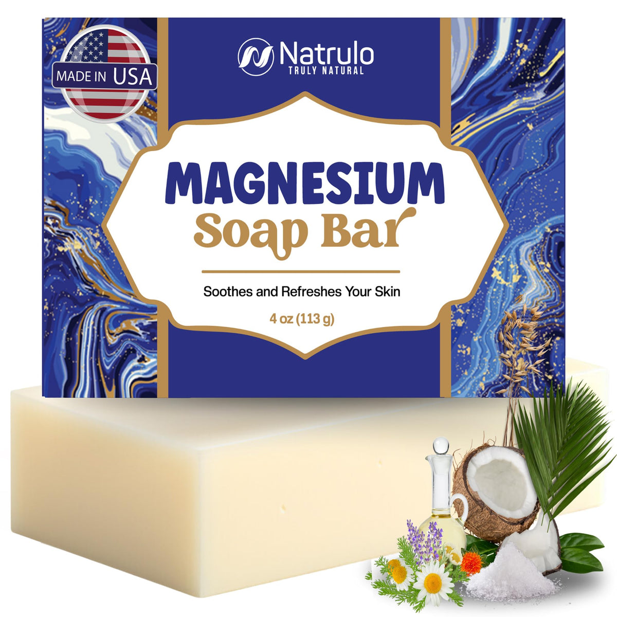 Natrulo Dead Sea Magnesium Soap Bar - Deep Cleansing, Moisturizing, All-Natural Body Wash 4Oz