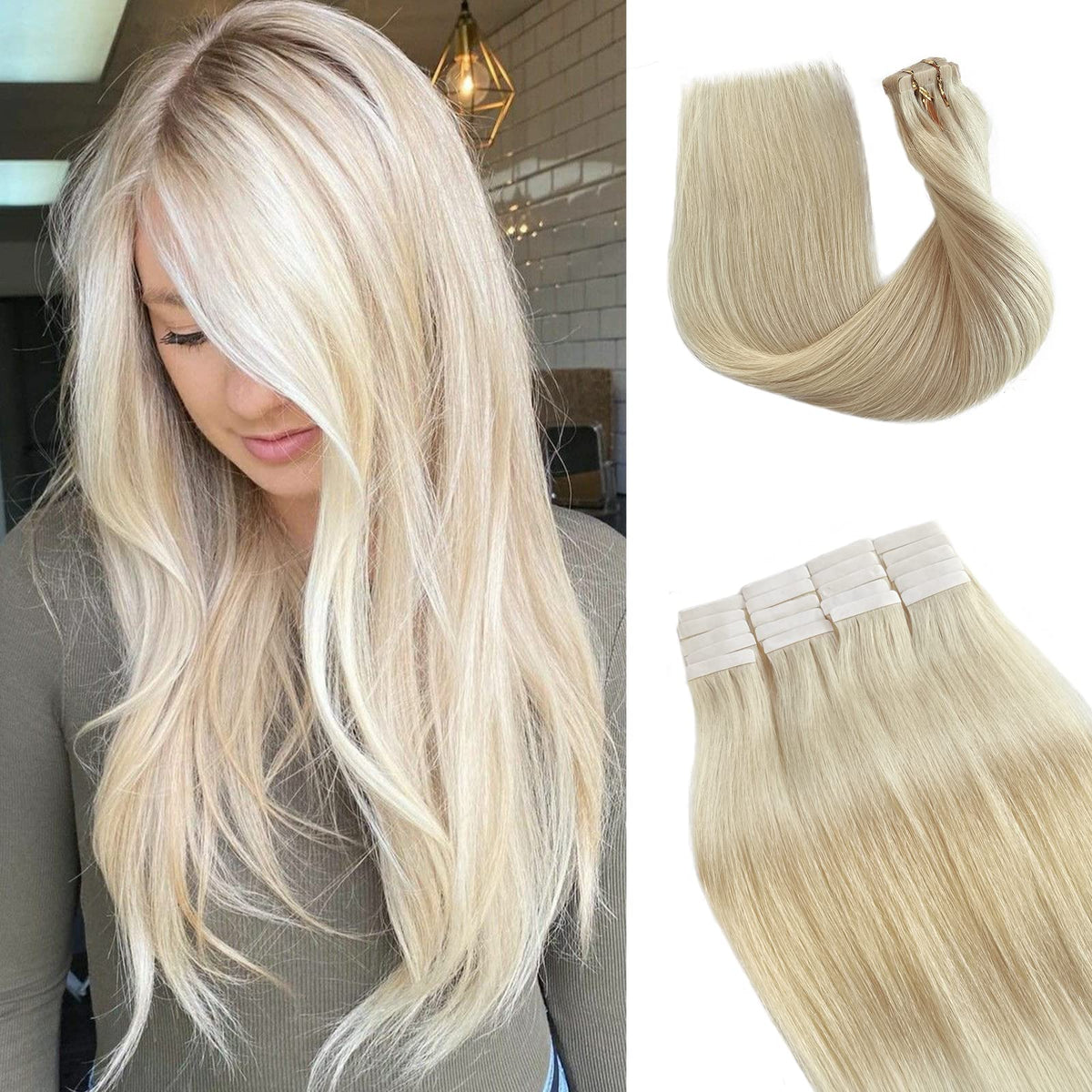 Munx Tape In Hair Extensions 14 Inch Human Hair #60 Double Stitched 20Pcs Seamless