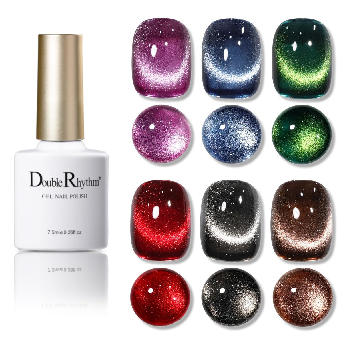 Double Rhythm 9D Holographic Gel Nail Polish Set - 6 Shimmer Colors, Magnetic Reflective Finish