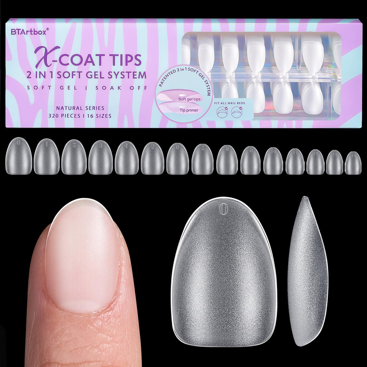 Btartbox Extra Short Clear Almond Nail Tips - Matte Oval Gel Press-On Nails, 320 Pack