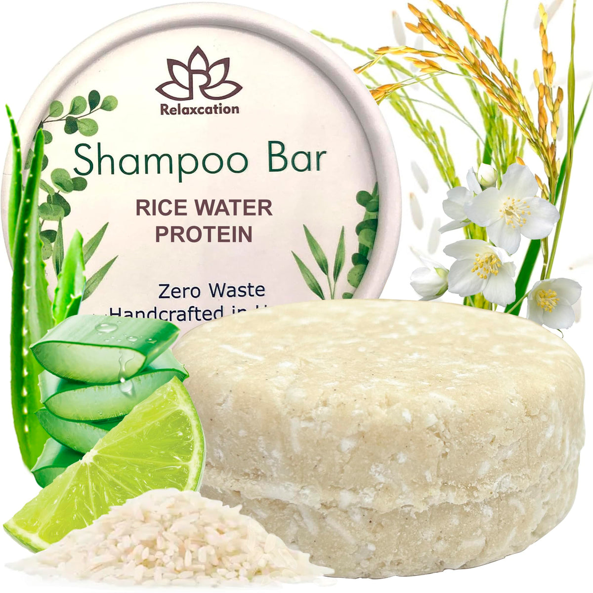 Relaxcation Rice Water Protein Shampoo Bar For Hair Growth - Paraben & Sulfate-Free, 1 Count