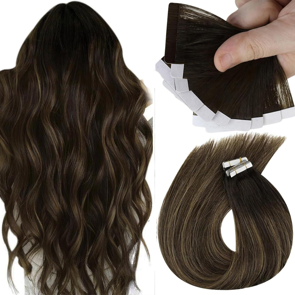 Sunny Hair 20In Brown Ombre Tape In Hair Extensions - Real Human Hair Balayage 25G