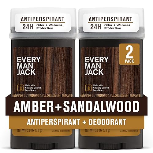 Every Man Jack Amber + Sandalwood Antiperspirant Deodorant For Men - 24-Hour Protection, 2 Pack