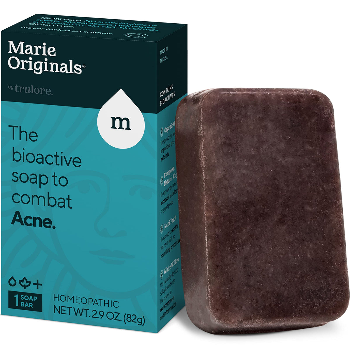 Marie Originals Acne Bar Soap - Bentonite Clay & Organic Oat Bran Cleanser For Face & Body