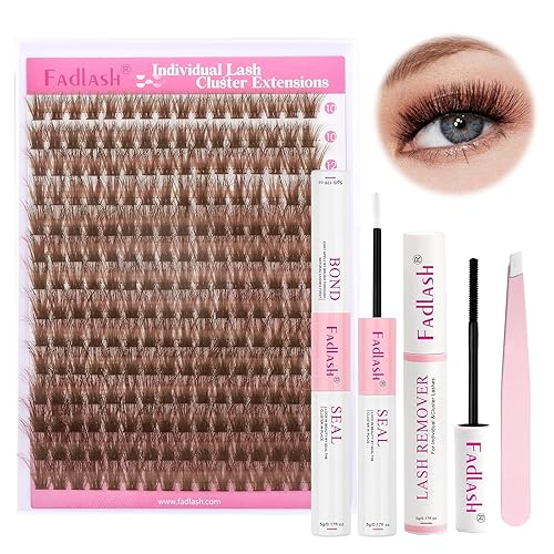 FADLASH Brown Lash Extension Kit - 3D Individual Cluster Lashes, Bond, Seal & Remover