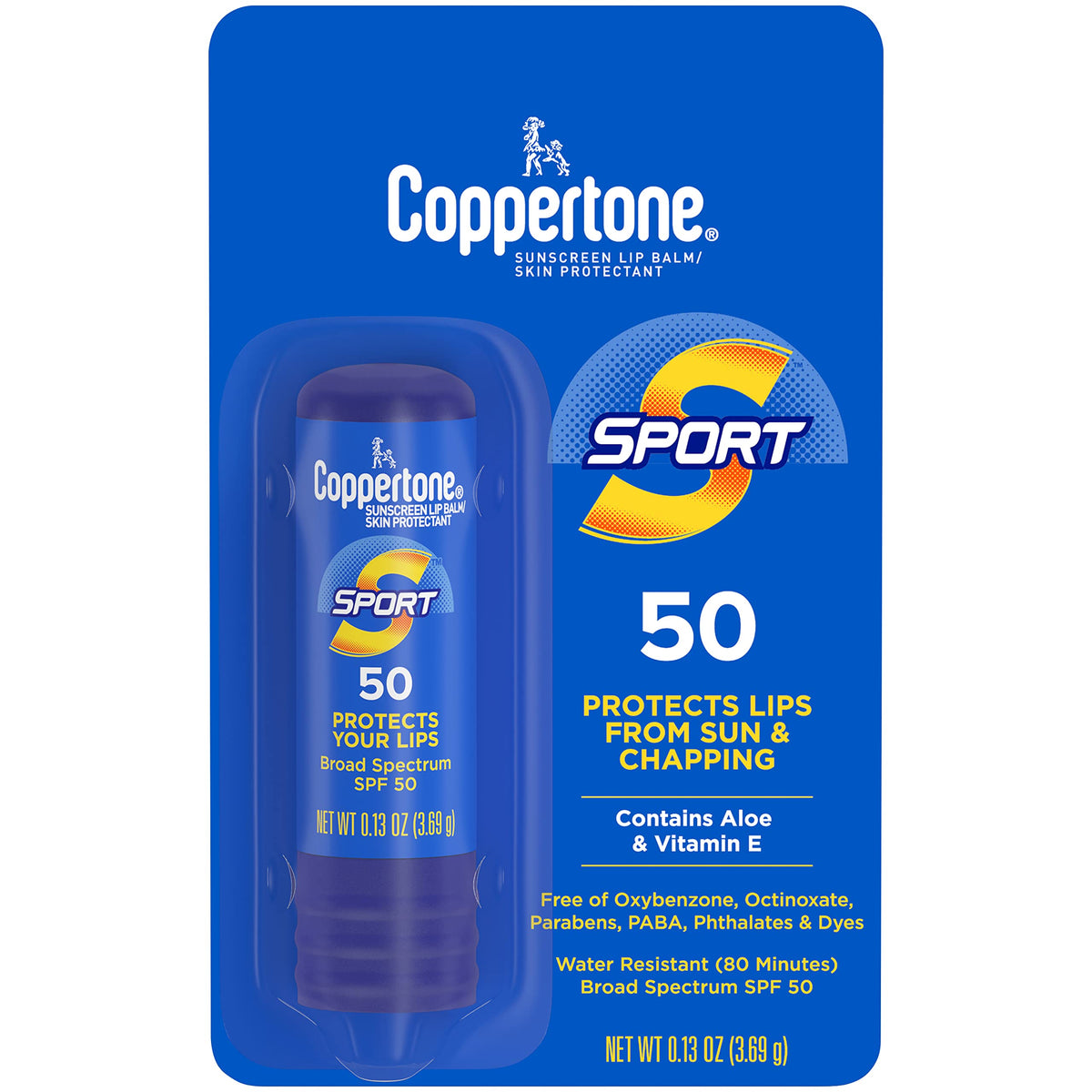 Coppertone Sport Sunscreen Lip Balm Spf 50 - Skin Protectant, 0.13 Oz, Moisturizing Protection