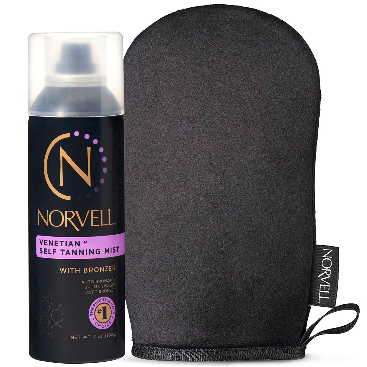 Norvell Venetian Sunless Tanning Bundle - Self Tanner Spray & Applicator Mitt, 7 Fl Oz