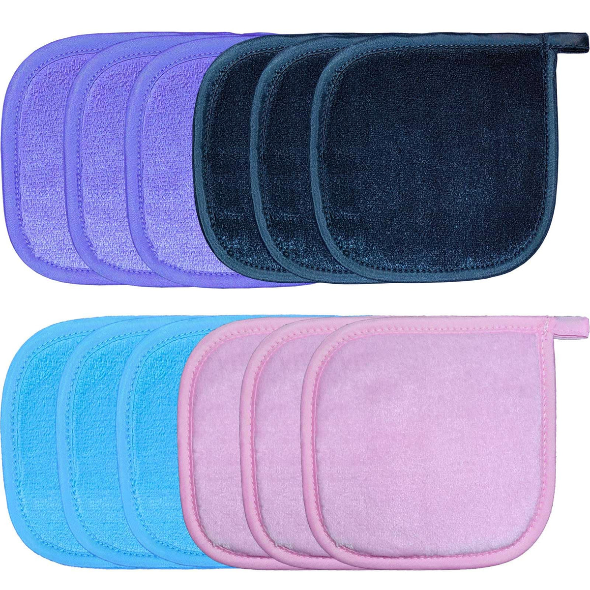 Wylimg Reusable Makeup Remover Cloths - 12 Pack Microfiber Cotton Rounds, 5&quot;X5&quot;, Pink Blue Purple