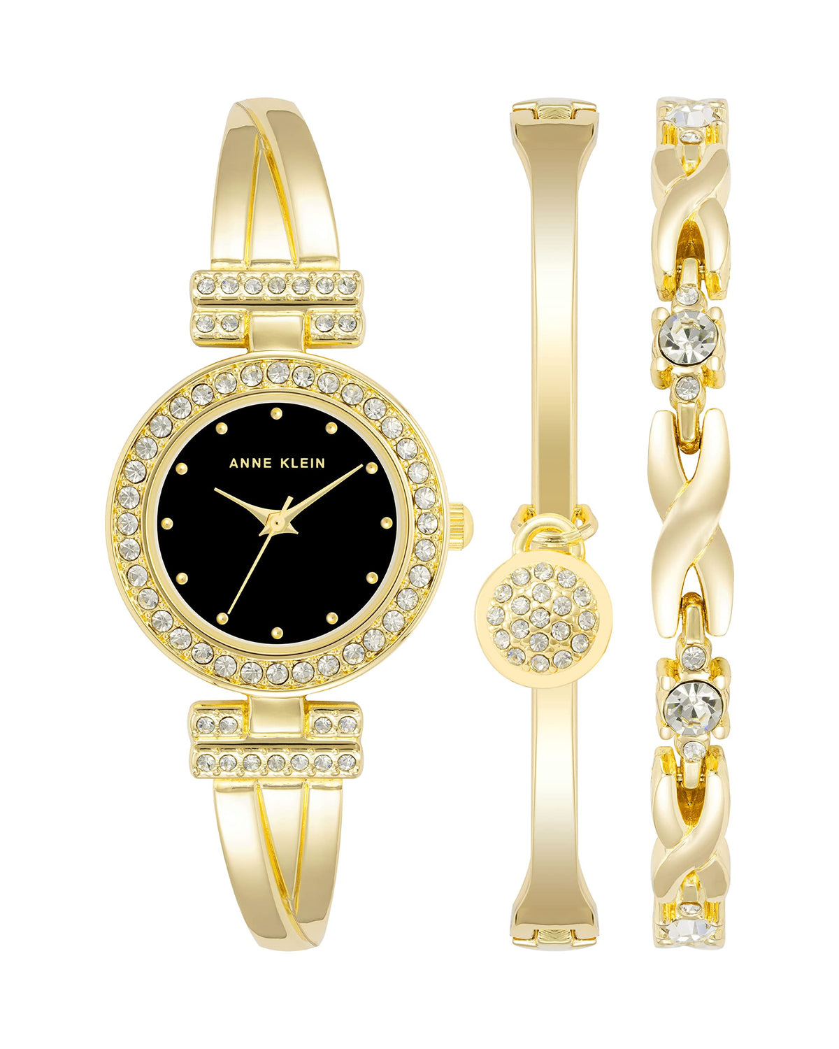 Anne Klein Women'S Gold/Black Crystal Bangle Watch & Bracelet Set - Elegant Fashion Accessory