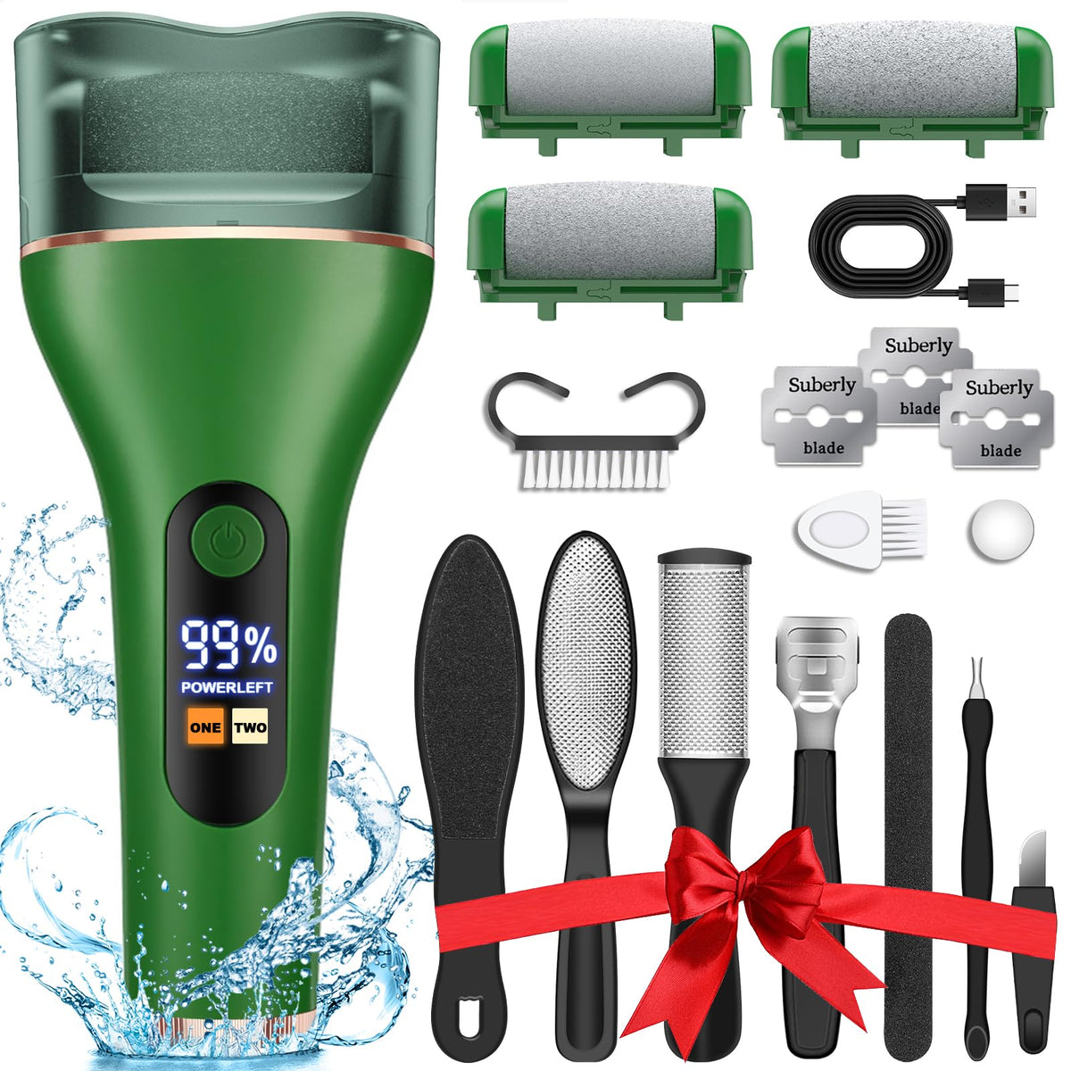 Spriak Electric Callus Remover Kit - Rechargeable Foot File, 16 In 1 Pedicure Tools, Green