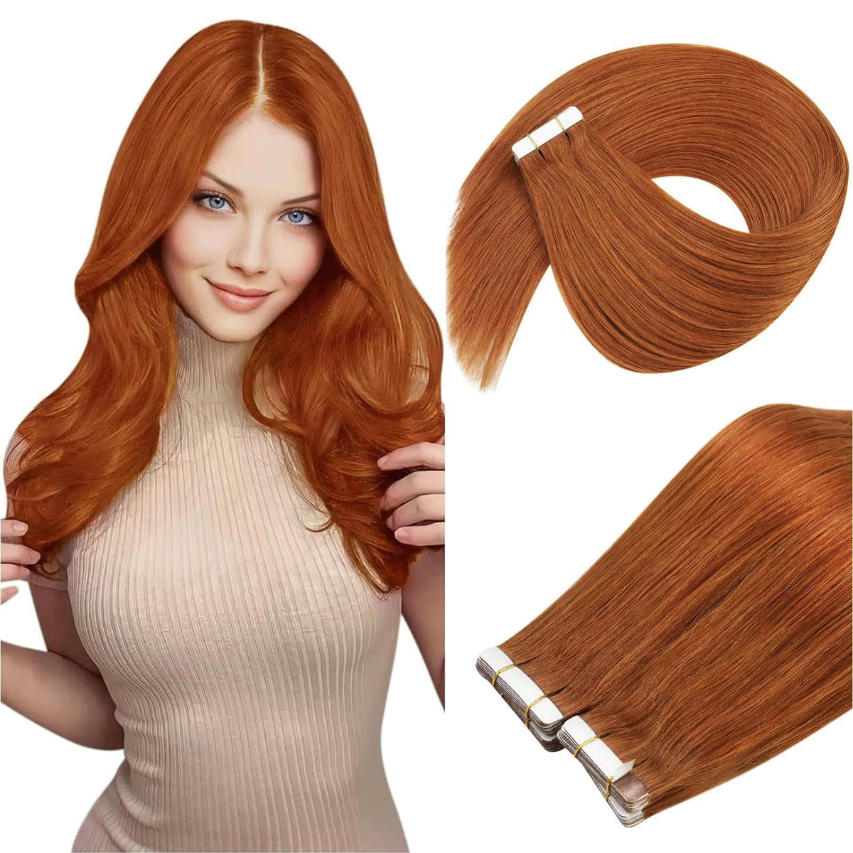 Ve Sunny 30G Tape In Hair Extensions - Copper, 12&quot; Colored, 20Pcs Human Hair, Tape-In