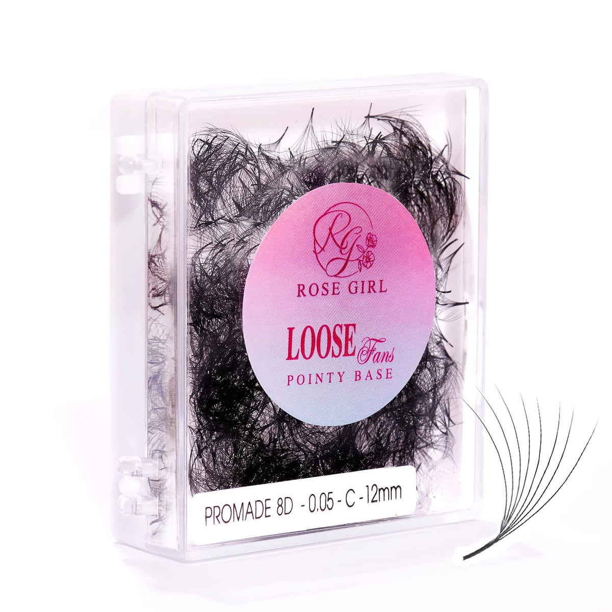 ROSE GIRL 8D Loose Promade Volume Eyelashes - 15mm CC Curl, Natural Look, Korean PBT Silk