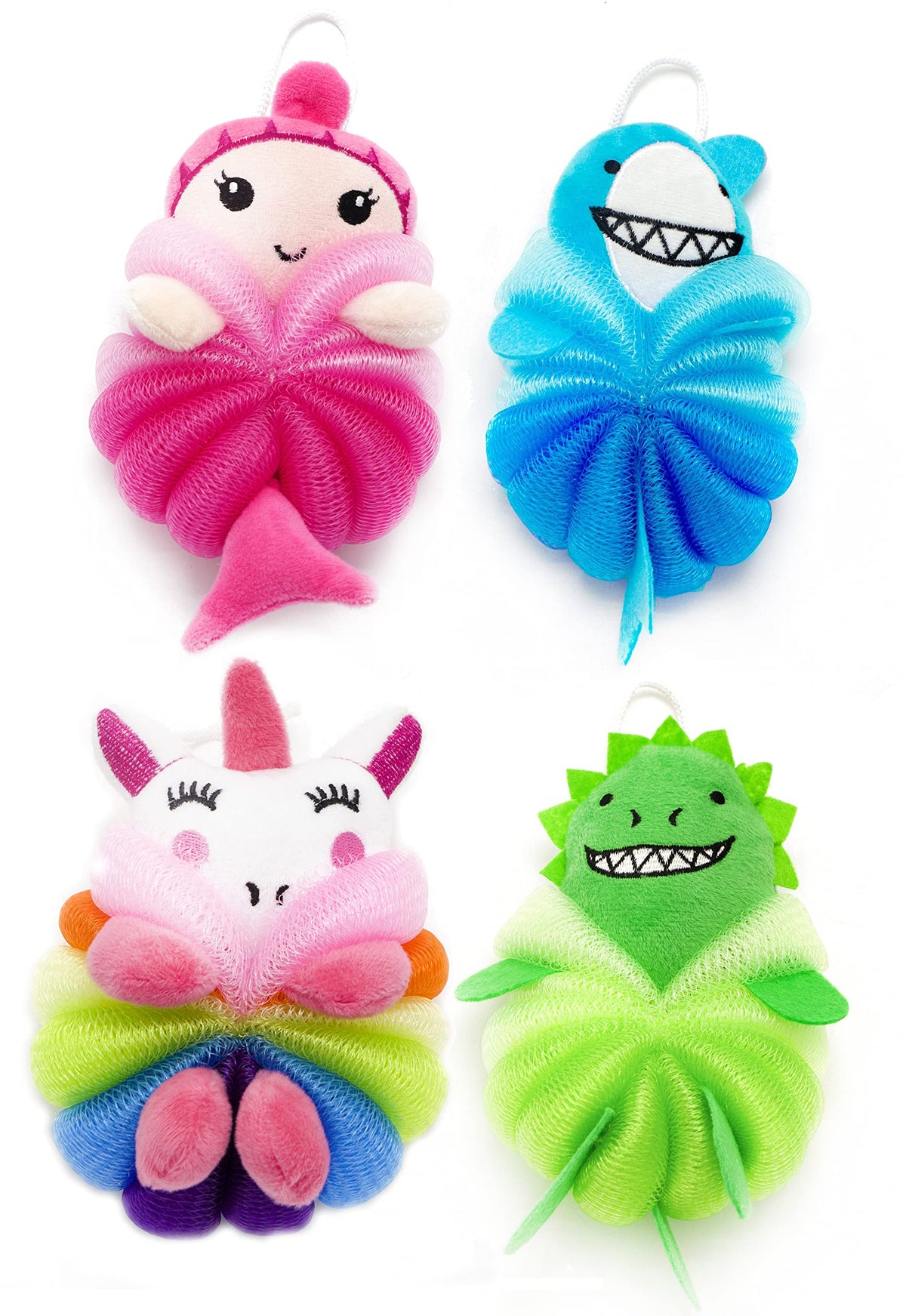 Murri&Murrdi 4 Pcs Kids Bath Loofah Sponge - Cute Animal Shower Pouf For Toddlers,