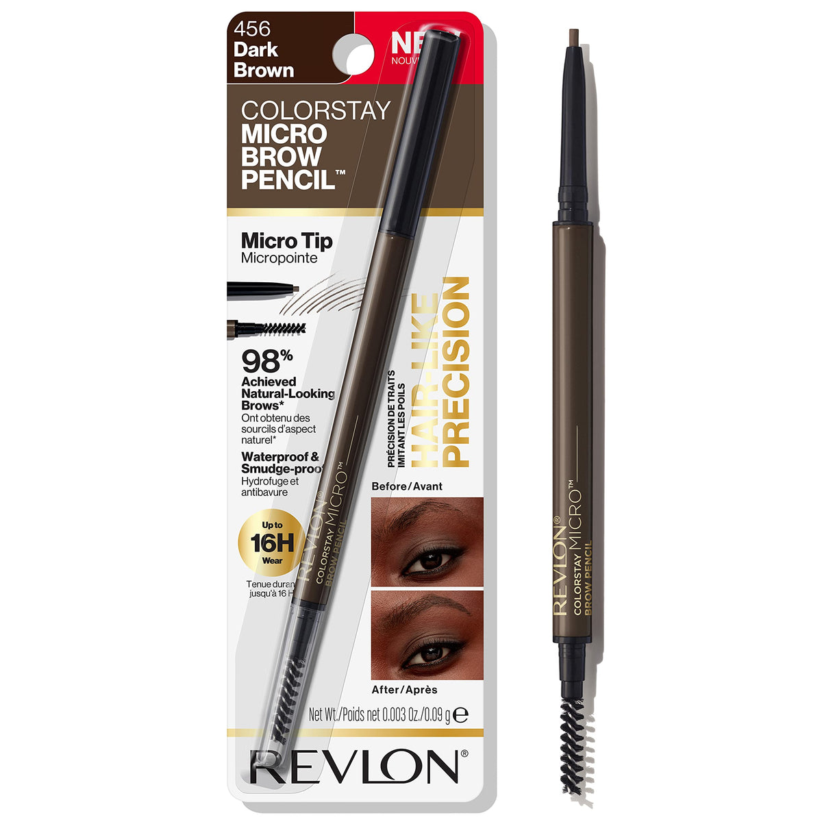 Revlon Colorstay Micro Eyebrow Pencil, Waterproof, Smudgeproof, Dark Brown, 1 Count