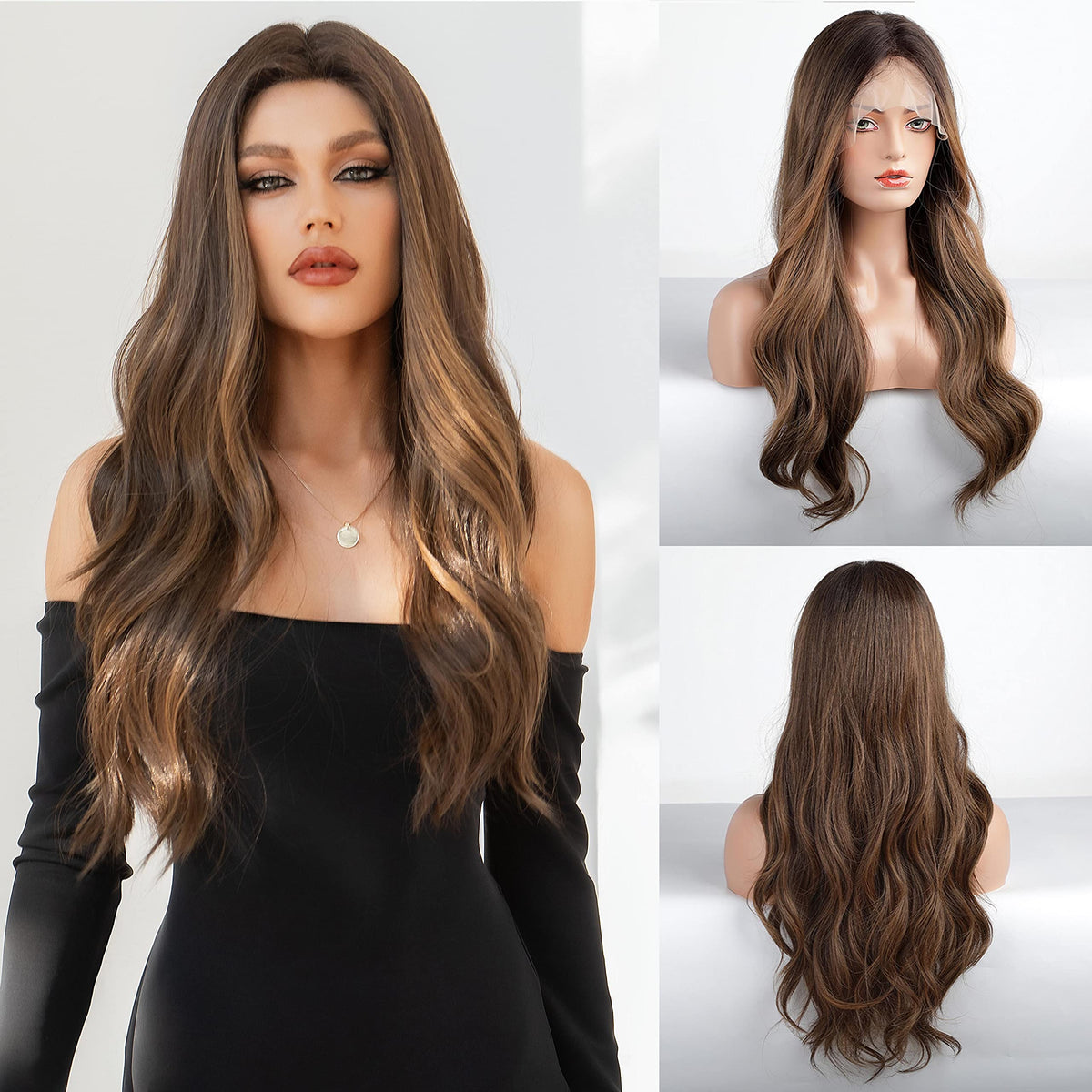 Emmor Ombre Honey Brown Lace Front Wig - Long Curly Synthetic Hair For Daily Use