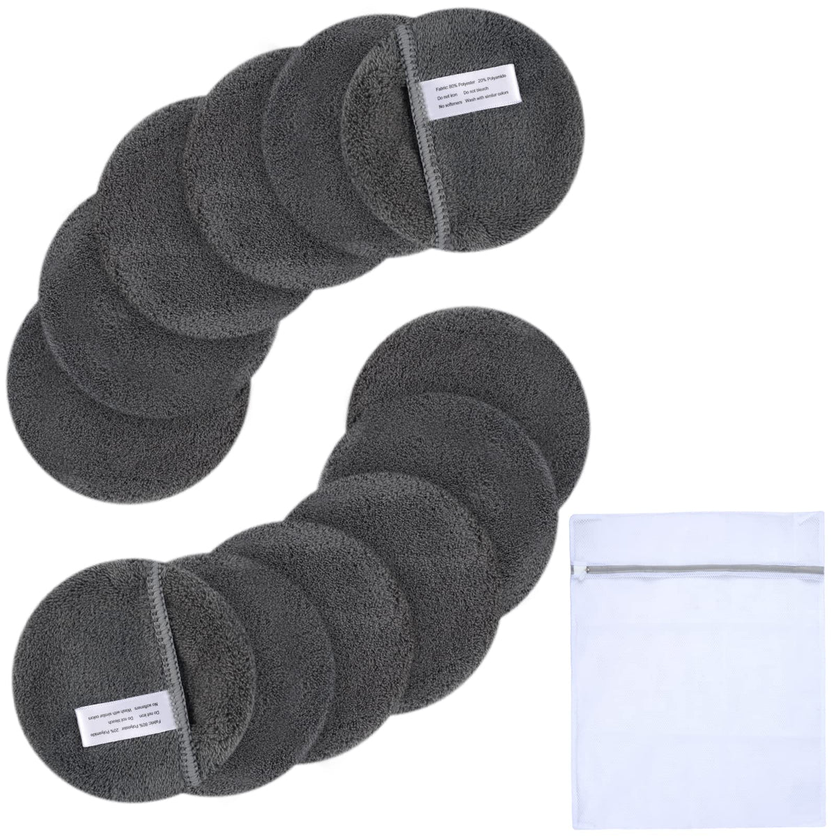 Sunland Microfiber Reusable Makeup Remover Pads - Washable Cloths For Face, Eyes, Lips - Dark Grey