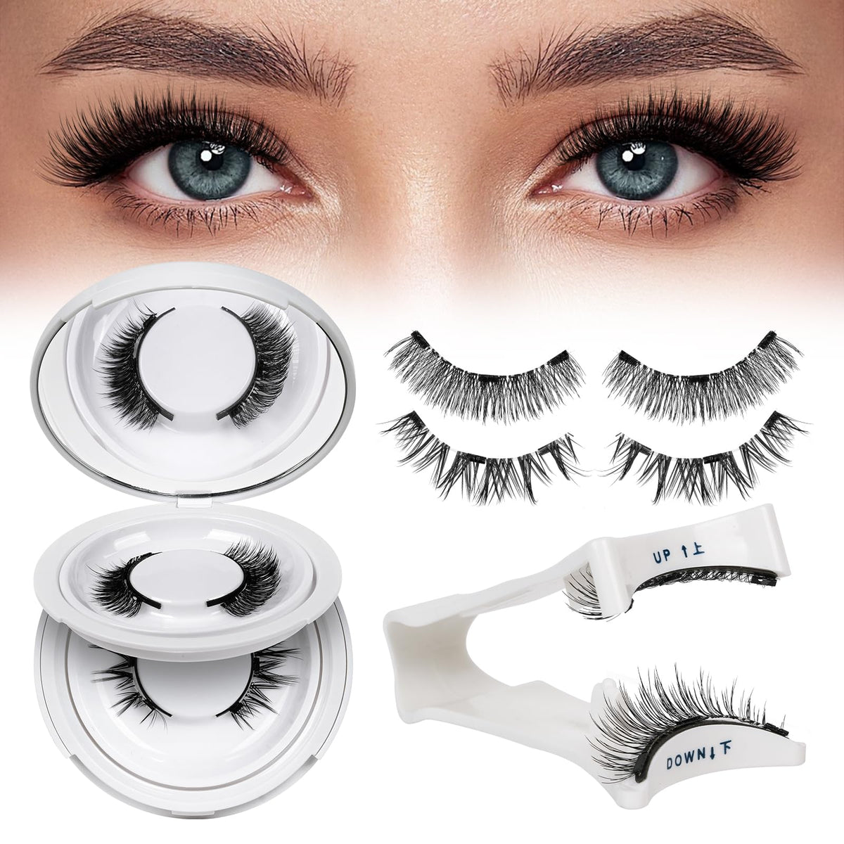 Quewel Magnetic Eyelashes Kit - 2 Pairs Cat Eye, Reusable, No Glue Needed, Easy To Apply