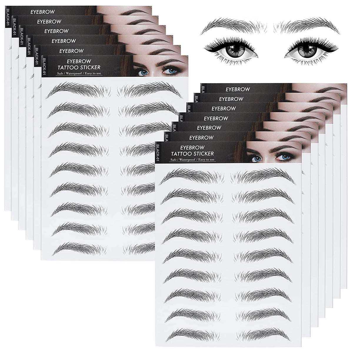 Molain 12 Sheets Waterproof 4D Eyebrow Tattoos Stickers For Women & Girls - Simple Style