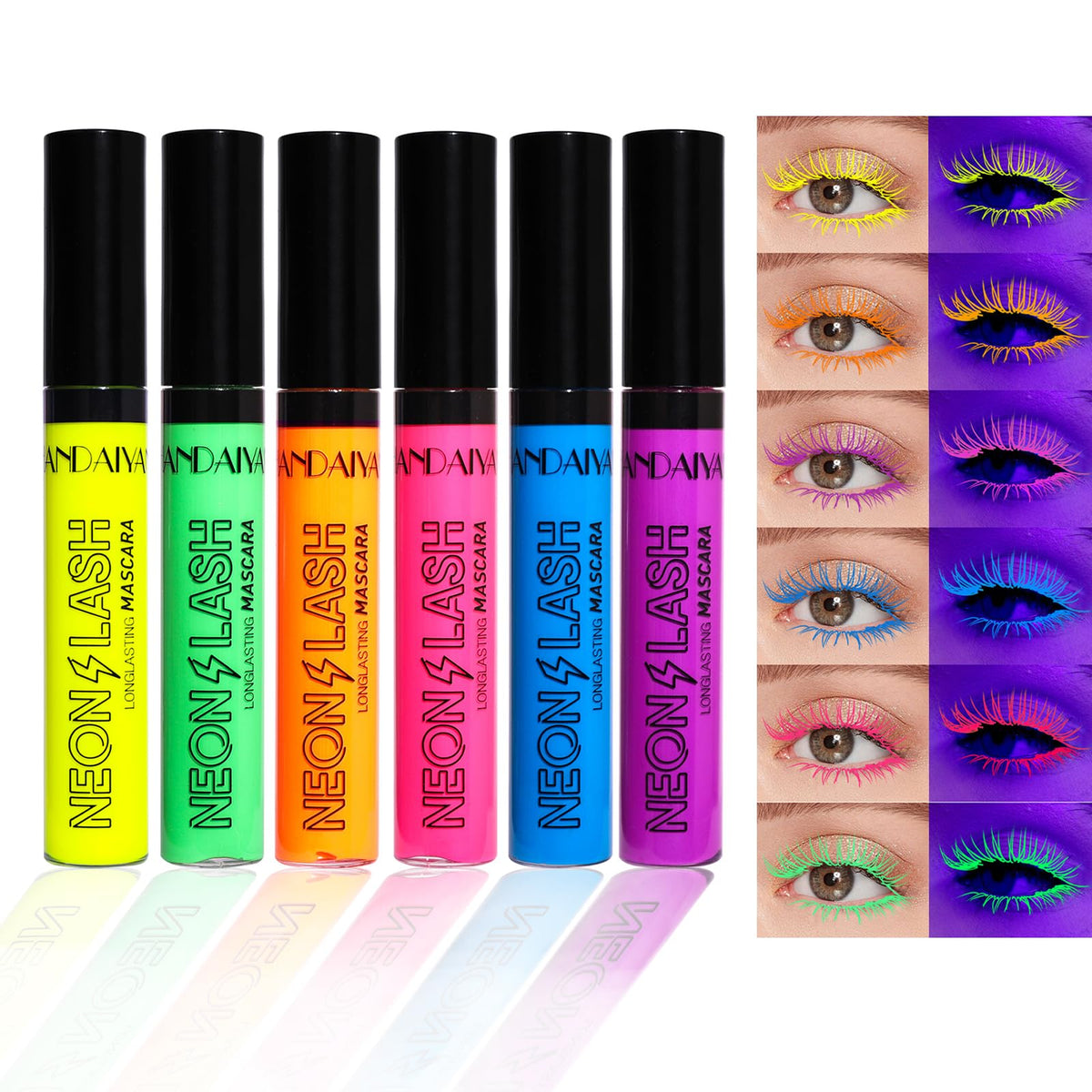 Mrettick 6 Colors Matte Liquid Mascara Set - Waterproof, Long Lasting Uv Neon Eye Liner Gift Kit