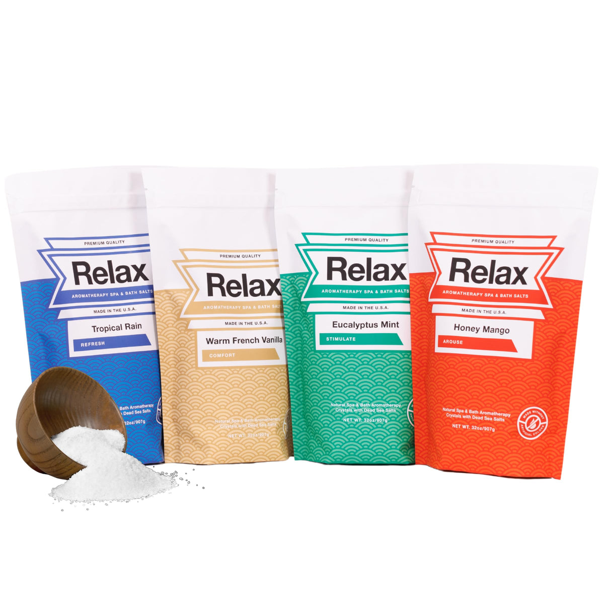 Relax Spa & Bath Epsom Salt Aromatherapy Bath Soak, 32 Oz, 4-Pack, Dead Sea Salt Crystals