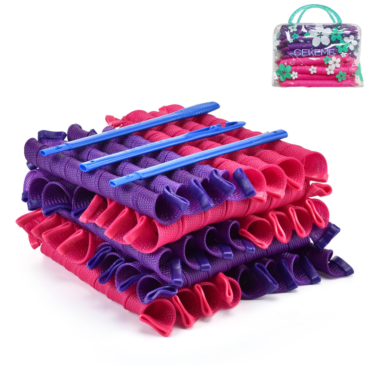 CEKEME 40pcs Heatless Hair Curlers, 22&quot; Magic Spiral Rollers for Long & Medium Hair - No Heat