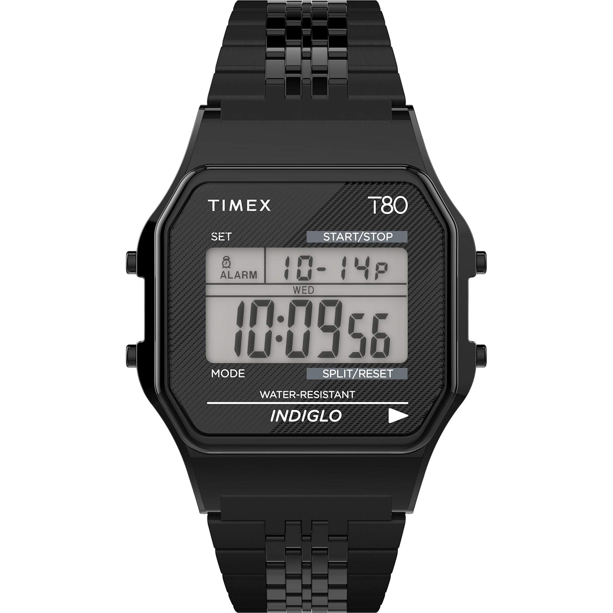 Timex T80 34Mm Unisex Black Digital Watch With Stainless Steel Bracelet