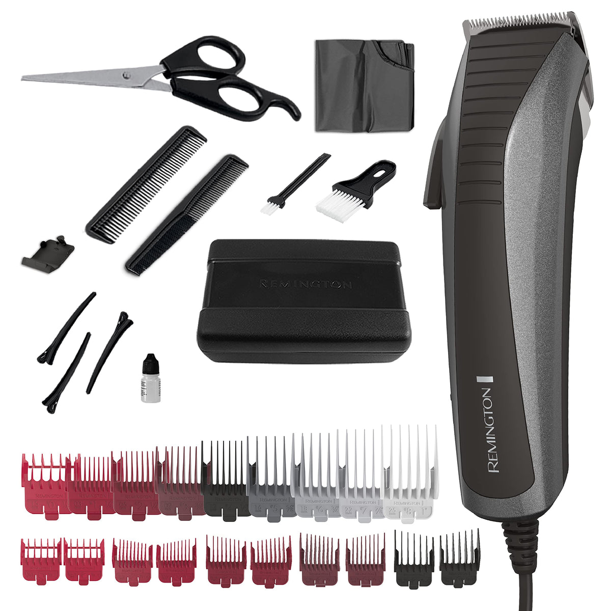 Remington Easy Fade Haircut Kit - Men'S Hair Clippers, 27 Piece Set, Travel Case, Black