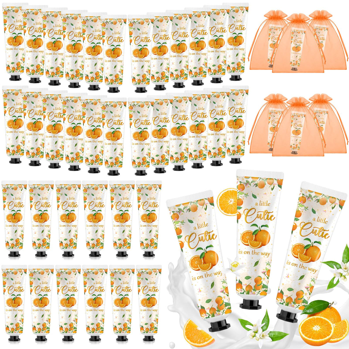 Swiffen Baby Shower Hand Cream Favors - 48 Travel Size Lotion With Organza Bags (Orange)