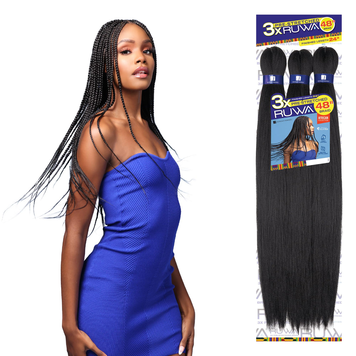 Sensationnel 3X Ruwa 48&quot; Braiding Hair, Water Repellent Kanekalon, Sm30/27 - 