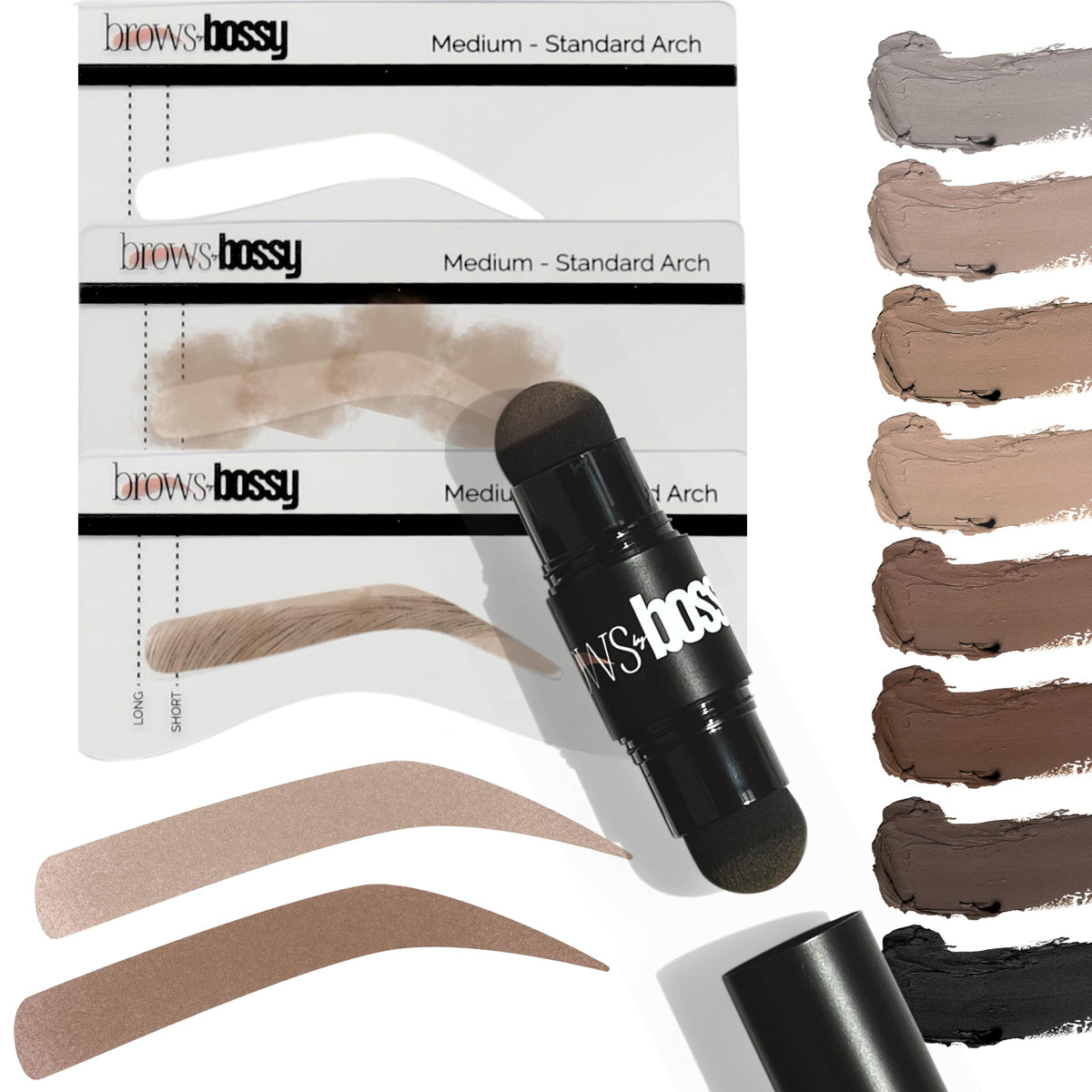 Brows By Bossy Dual-Color Eyebrow Stamp Kit With 5 Stencils - Waterproof, Long Lasting Tint