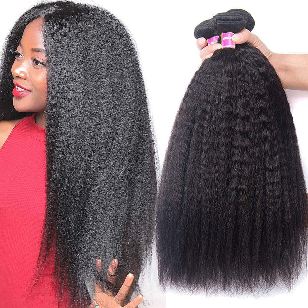 UNice 10A Yaki Kinky Straight Human Hair Bundle, 16 Inch, 100% Mongolian Virgin Hair