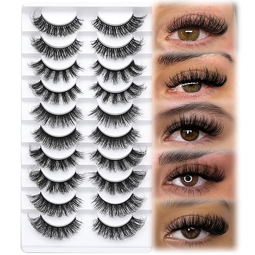 ALICROWN Mink Lashes 10 Pairs Fluffy 18MM D Curl Thick Volume False Eyelashes, Reusable