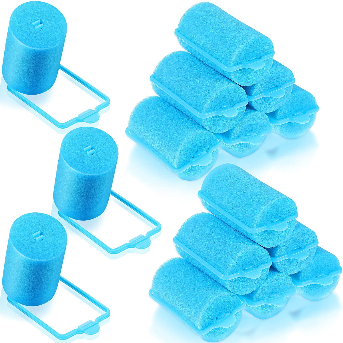 Geyoga 18 Pieces Blue Foam Hair Rollers - Large Soft Curlers for Women (1.4 x 2.6 Inches