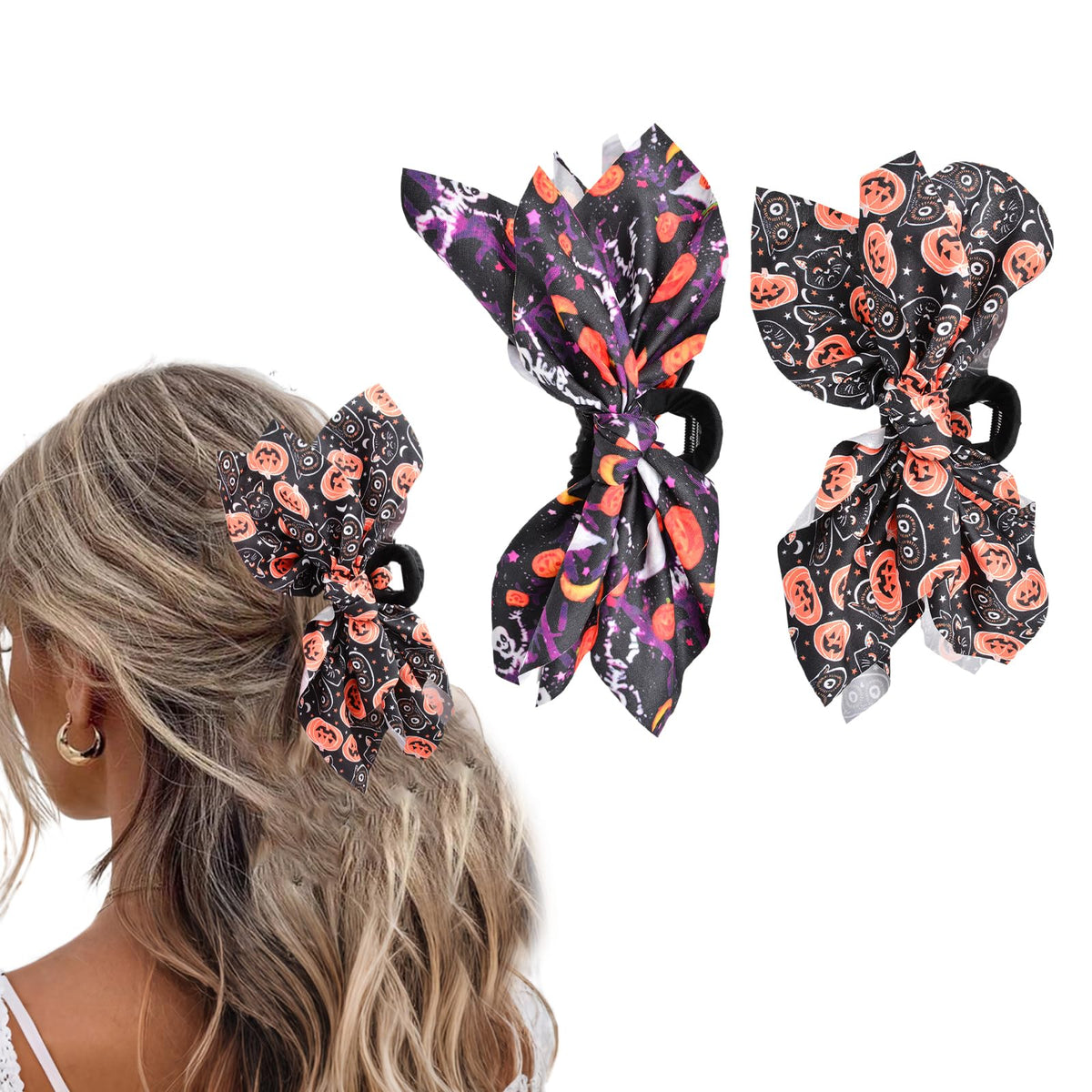 Hadutrek Pumpkin Bow Claw Clips - 2Pcs Large Butterfly Hair Accessories For Thick Hair