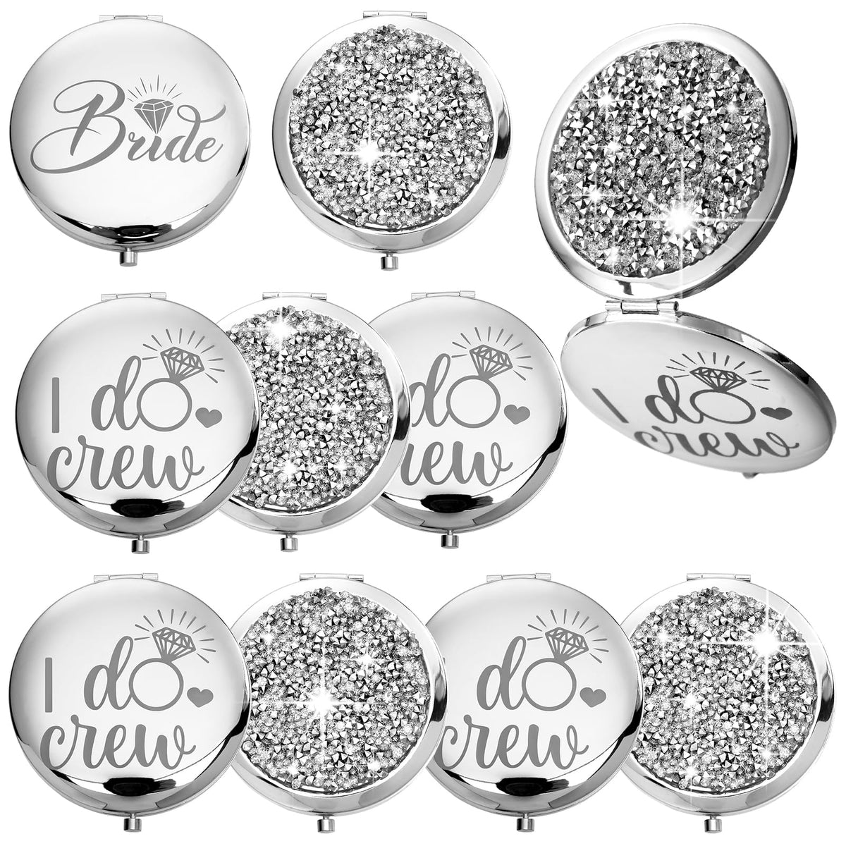 Barydat 10-Piece Bridesmaid Gift Set - Silver Compact Mirror For Wedding & Makeup Travel