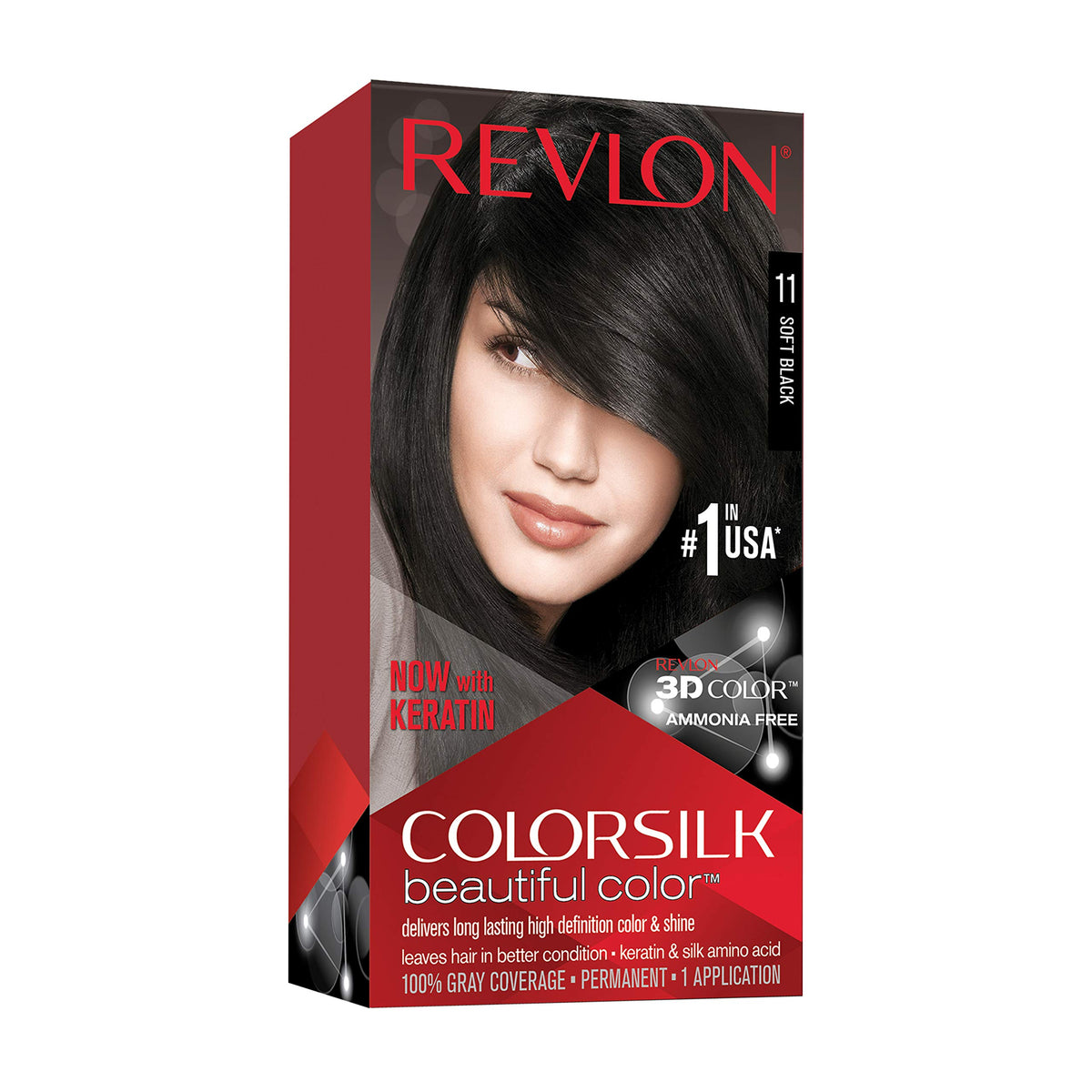 Revlon Colorsilk Permanent Hair Color, 11 Soft Black, Ammonia-Free, 100% Gray Coverage, 4.