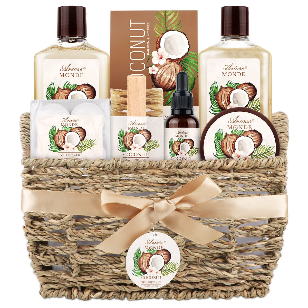 Ariosemonde Coconut Scent Bath & Shower Spa Gift Set - 12 Piece, Includes Gel, Lotion, Bombs