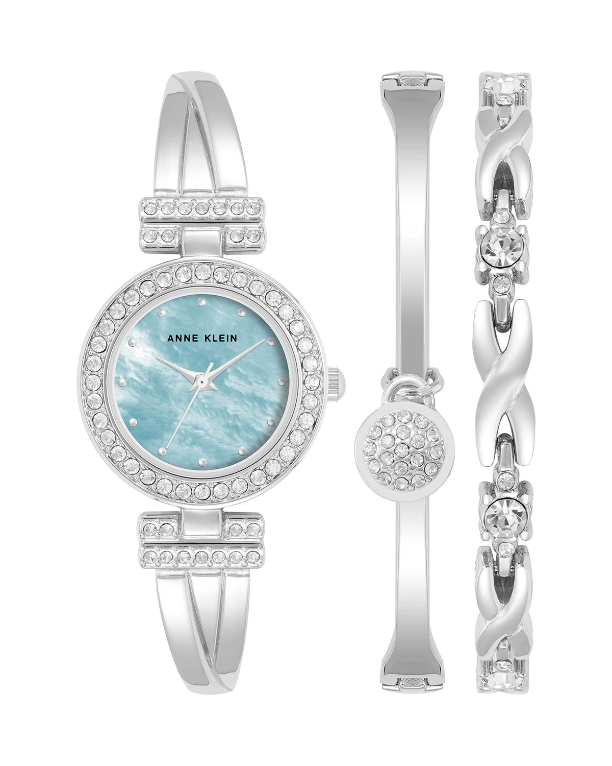 Anne Klein Women'S Silver & Light Blue Crystal Accented Bangle Watch & Bracelet Set