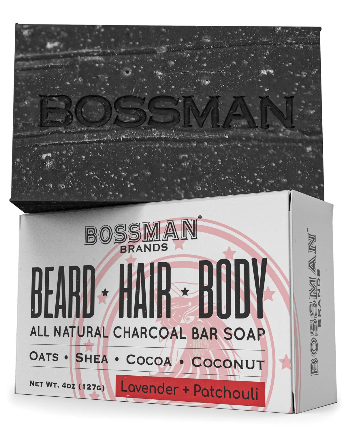 Bossman 4 In 1 Beard Wash, Shampoo, Body Wash & Conditioner - 4 Oz Black Bar Soap