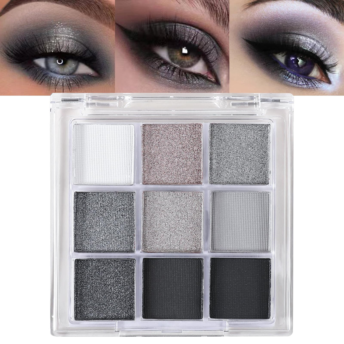 Erinde 9 Color Smokey Gray Silver Eyeshadow Palette - Matte & Shimmer Waterproof Makeup