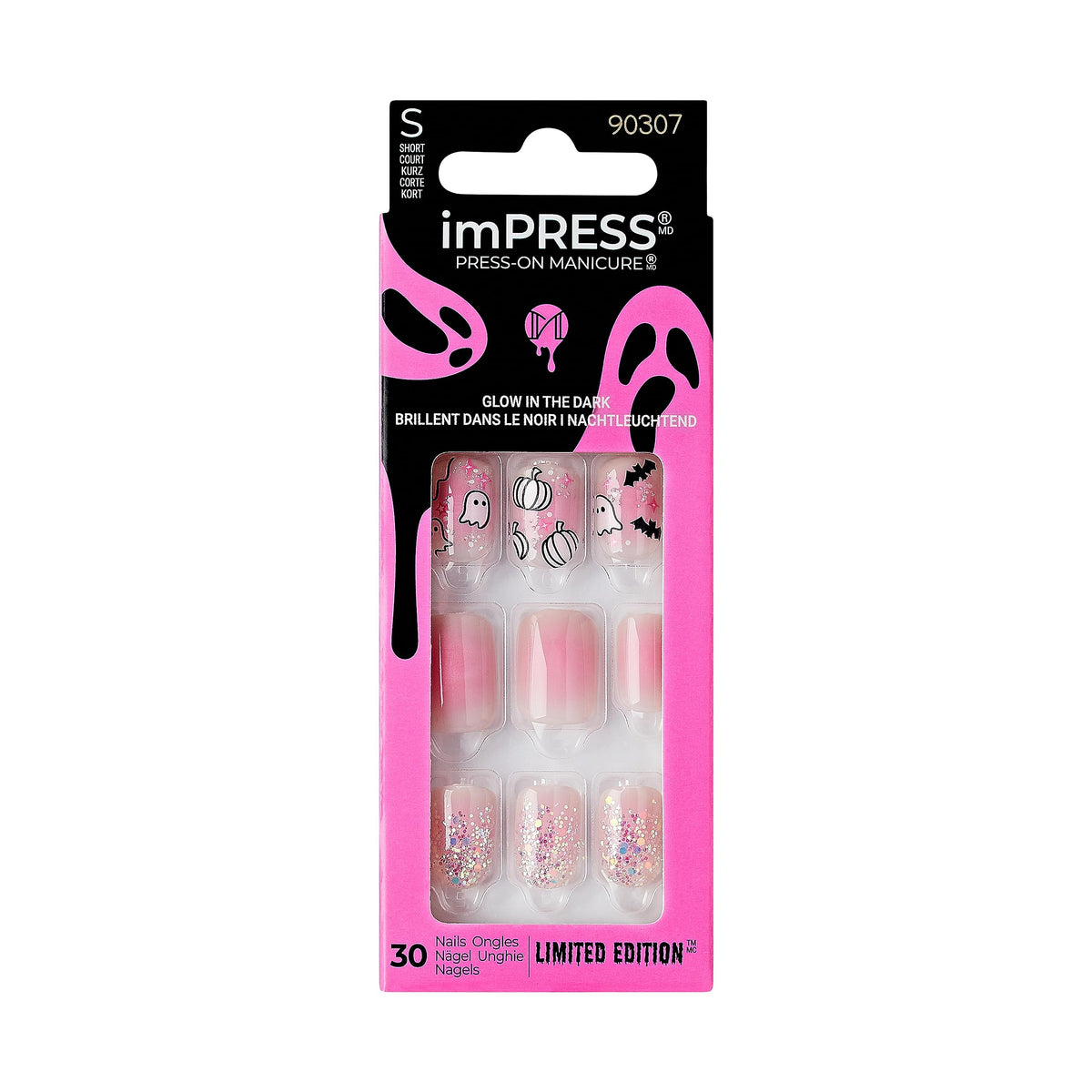 Kiss Impress Press-On Manicure, Pink, Short Length, Waterproof, 32 Fake Nails & Accessories