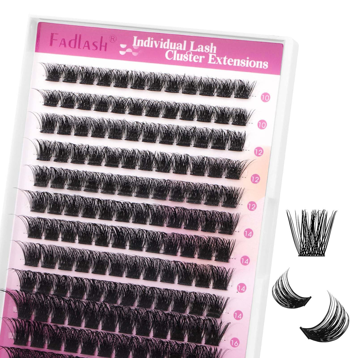 FADLASH D Curl Lash Clusters 10-16mm, 144pcs Mixed Tray Individual Eyelash Extensions