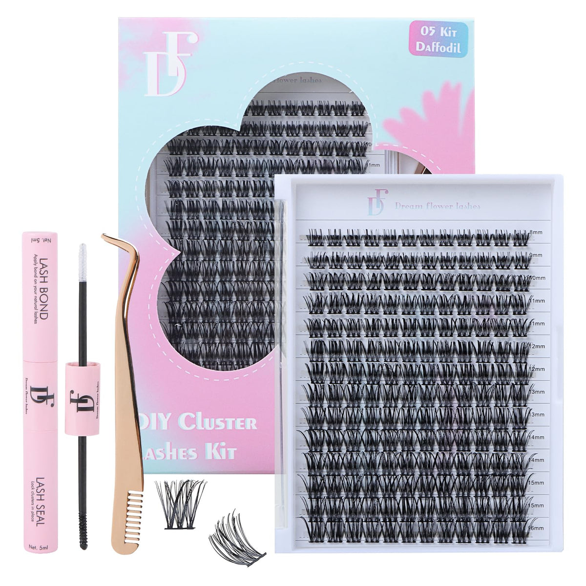 Df Touchjoy Diy Lash Extension Kit - D Curl 8-16Mm Waterproof Lash Clusters For Beginners