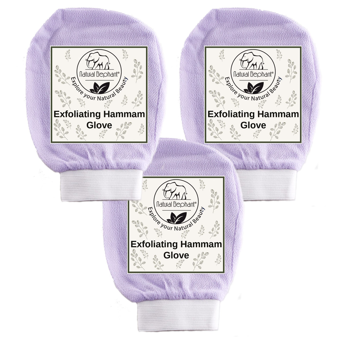 Natural Elephant Exfoliating Hammam Glove - Face & Body Exfoliator Mitts (Pack Of 3)