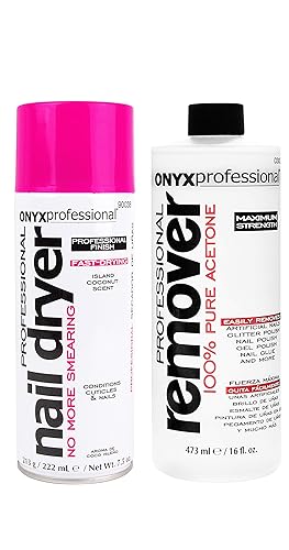 Onyx Professional 100% Pure Acetone Nail Polish Remover & Dryer Set - 16 Oz & 7.5 Oz