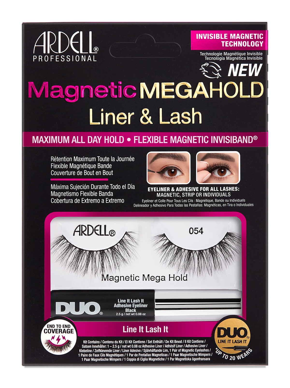 Ardell Magnetic Megahold Liquid Liner & Lash 054 - 1 Pair, Long-Lasting Hold, Easy Application