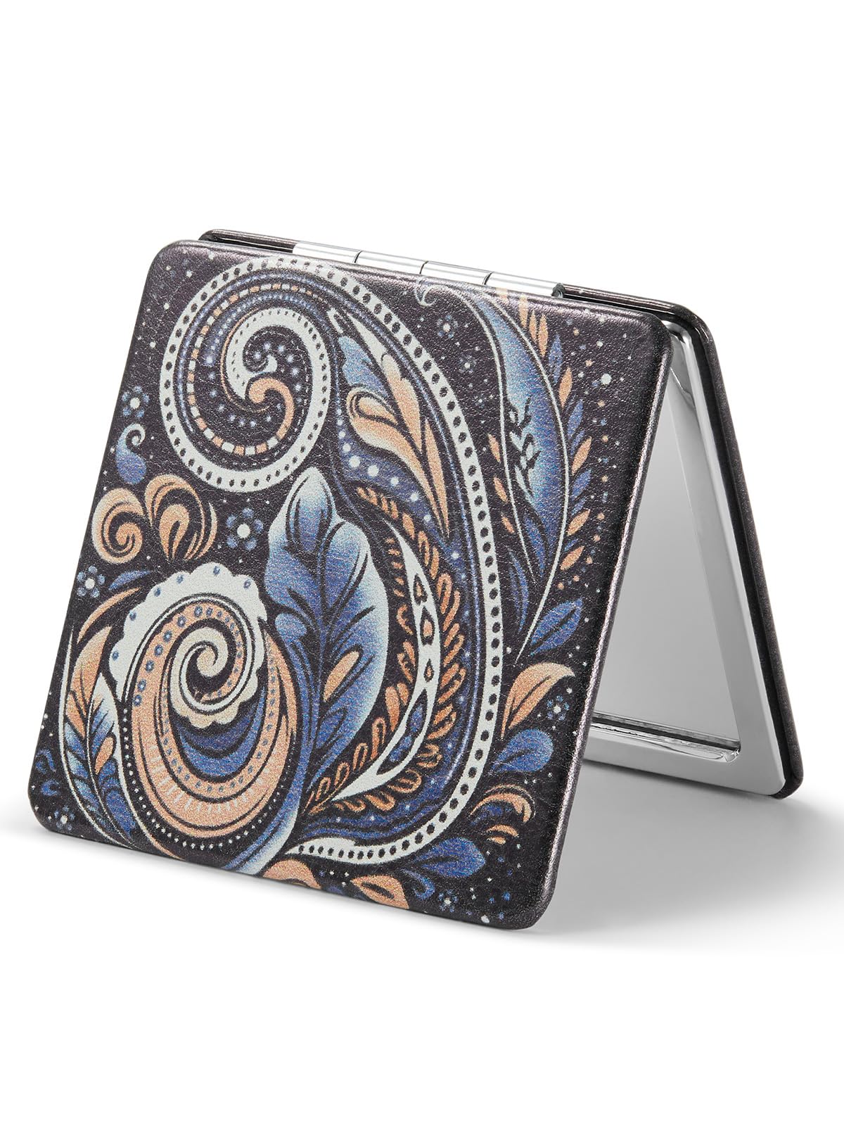 Omiro Compact Mirror - Paisley Pu Leather, 1X/3X Magnification, Portable For Purses