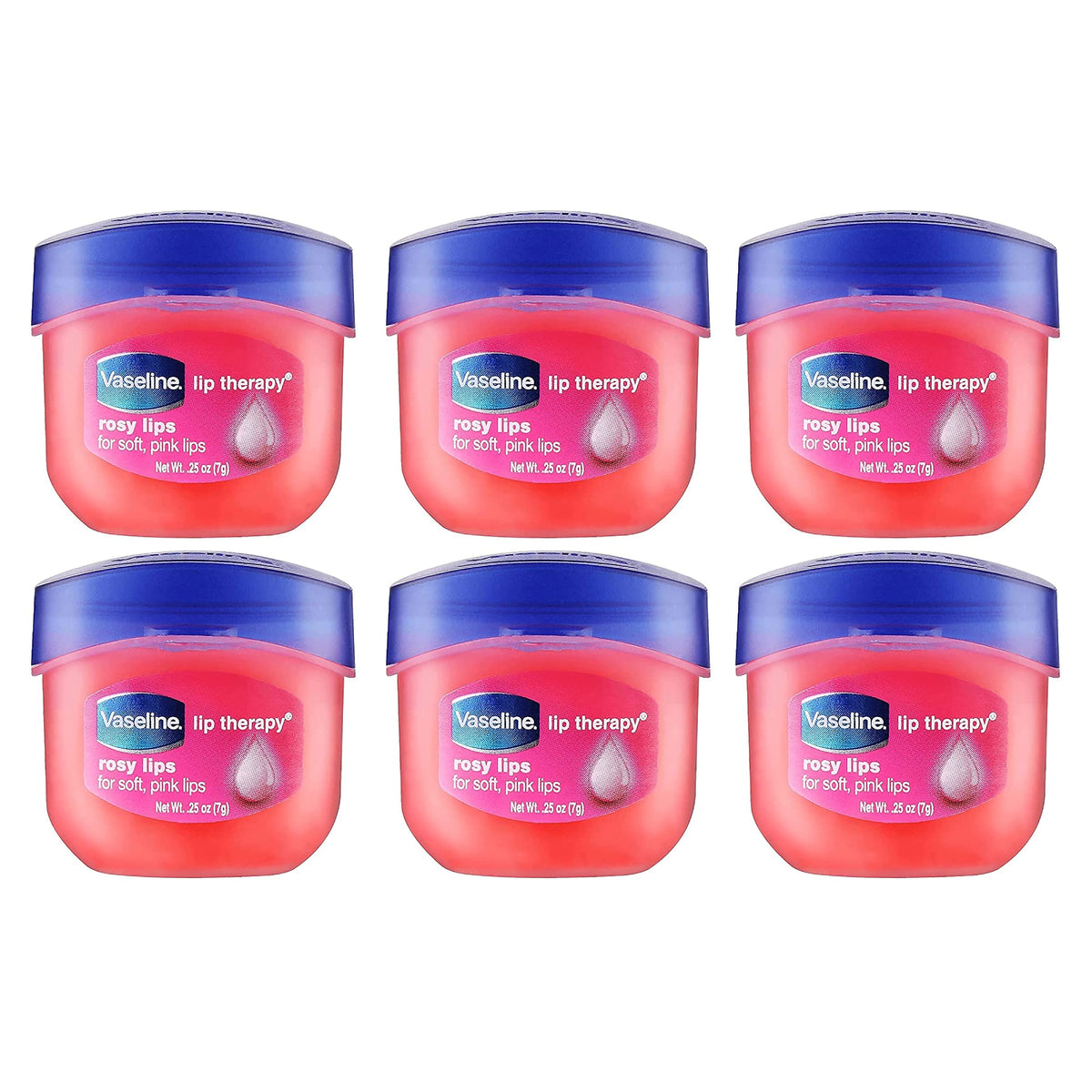 Vaseline Lip Therapy Lip Balm Mini, Rosy Lips, 0.25 Oz, Pack Of 6 For Cracked, Dry