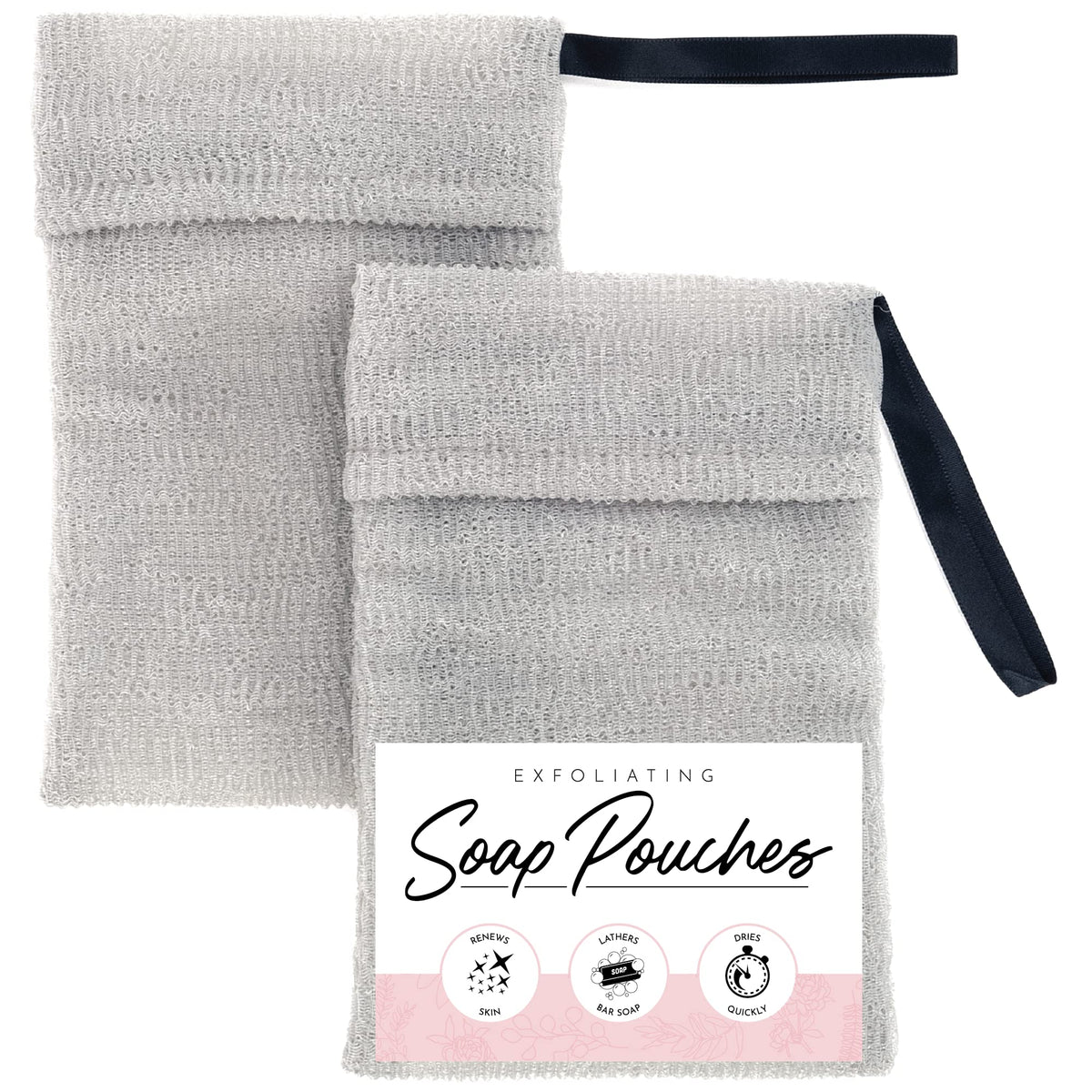 S&T Inc. Exfoliating Soap Bag, Grey Nylon Bar Soap Pouch, 2 Pack For Shower & Bath