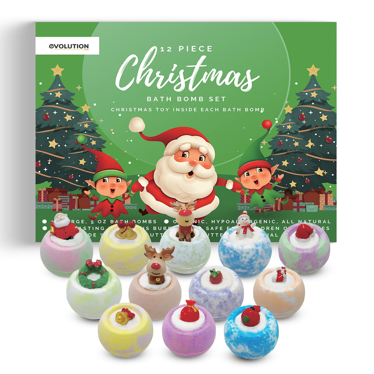 Evolutionusa Christmas Bath Bombs For Kids - Holiday Surprise Toys, 12 Count Stocking Stuffers